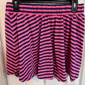 Women's Pink and Navy Striped Elastic Waist Skirt